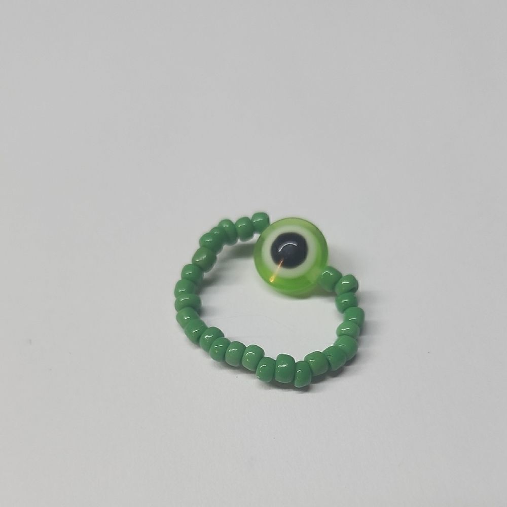 Green Beaded Eye Ring
